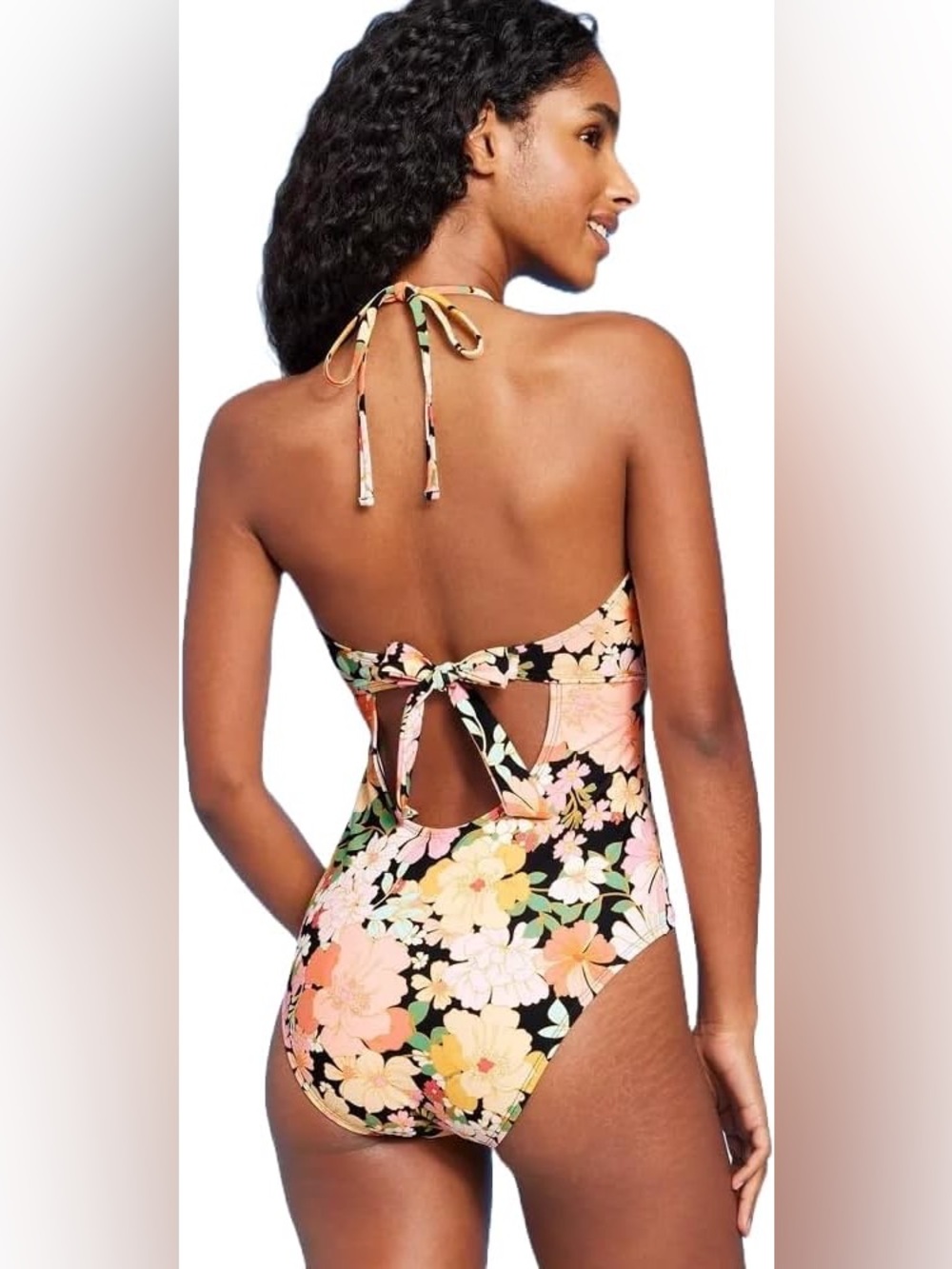Shade & Shore Halter Keyhole Bandeau One Piece Swimsuit NEW Size Large Floral - Picture 2 of 14